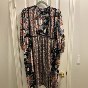 Angie Boho Black Floral Duster - S